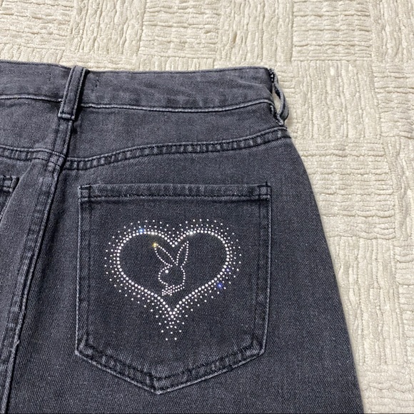 Playboy By PacSun Ultra High Waisted Denim Skirt Sz 26 Bunny Bejeweled NWT Black - Picture 2 of 7